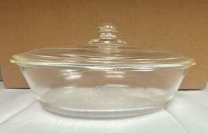 Vintage 1940s Glasbake Oval Casserole Dish W/ Lid, Etched Scroll Pattern